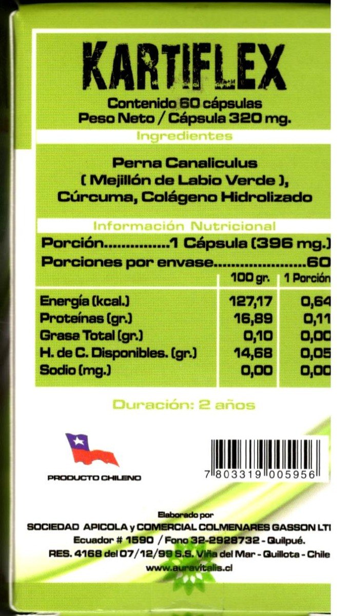 Aura Vitalis Kartiflex 396 mg - Informacion Nutricional