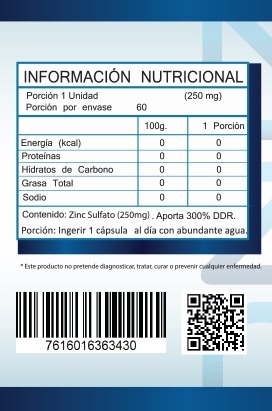 FNL ZINC 250 mg - Informacion Nutricional