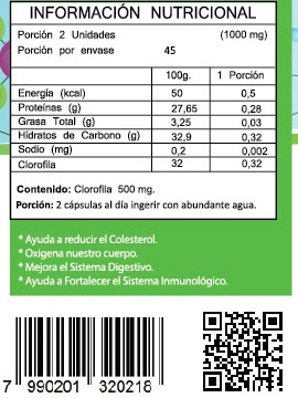 FNL CLOROFILA 500 mg - Informacion Nutricional