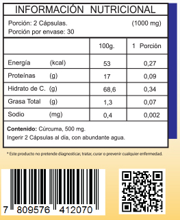 FNL CURCUMA LONGA 500 mg - Informacion Nutricional