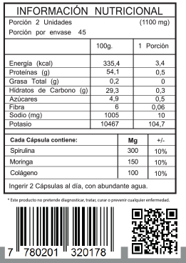 FNL MORINGA 500 mg - Informacion Nutricional