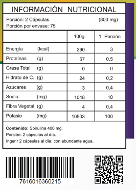 FNL SPIRULINA MAXIMA 400 mg - Informacion Nutricional
